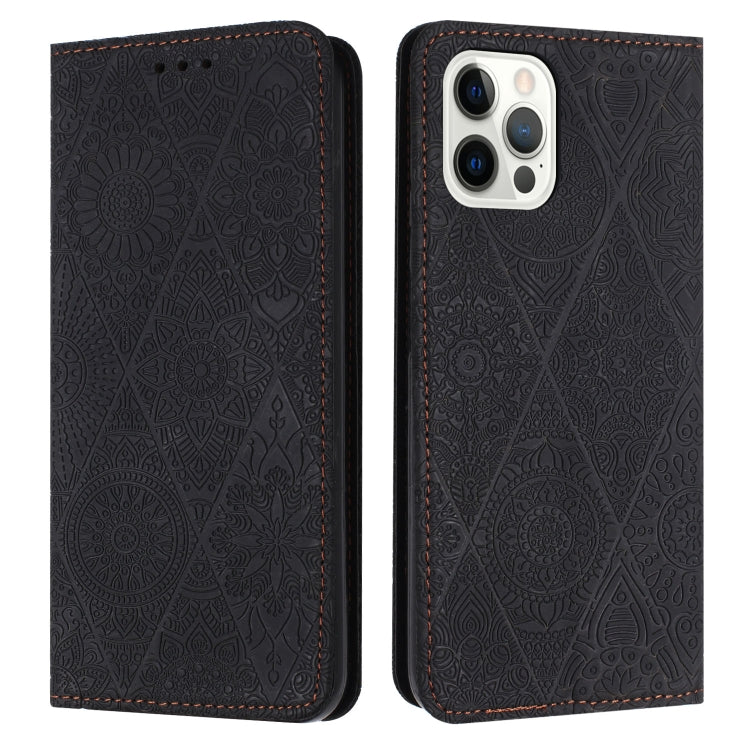 For iPhone 15 Pro Ethnic Embossed Adsorption Leather Phone Case(Black) - HoMEdemic™ 