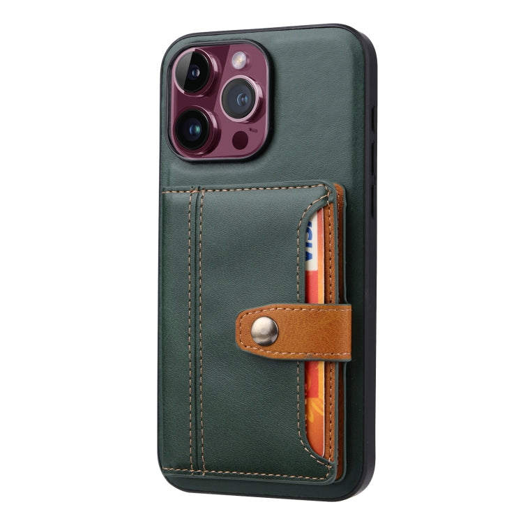For iPhone 15 Pro Calfskin Card Slot TPU Hybrid PU Phone Case(Green) - HoMEdemic™ 