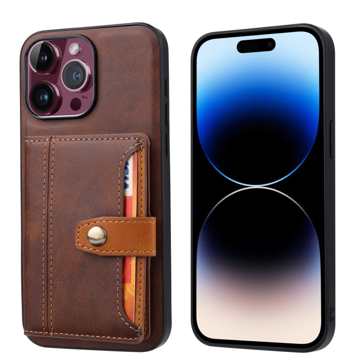 For iPhone 15 Pro Calfskin Card Slot TPU Hybrid PU Phone Case(Brown) - HoMEdemic™ 