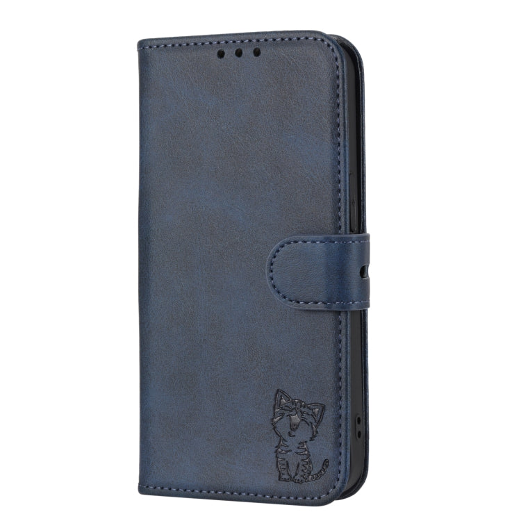 For iPhone 15 Pro Max Embossed Happy Cat Pattern Flip Leather Phone Case(Blue) - HoMEdemic™ 