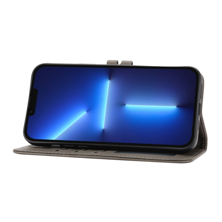 For iPhone 15 Pro Max Embossed Happy Cat Pattern Flip Leather Phone Case(Grey) - HoMEdemic™ 