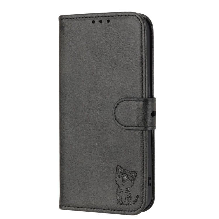 For iPhone 15 Pro Max Embossed Happy Cat Pattern Flip Leather Phone Case(Black) - HoMEdemic™ 