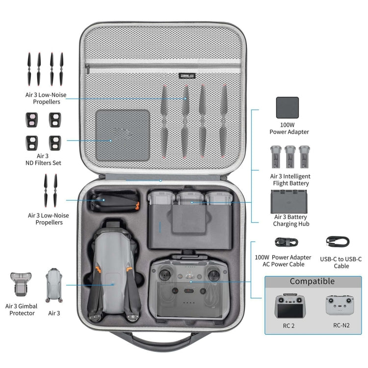 For DJI Air 3 / RC 2 / RC-N2 STARTRC Shoulder Storage Bag PU Handbag(Grey) - HoMEdemic™ 