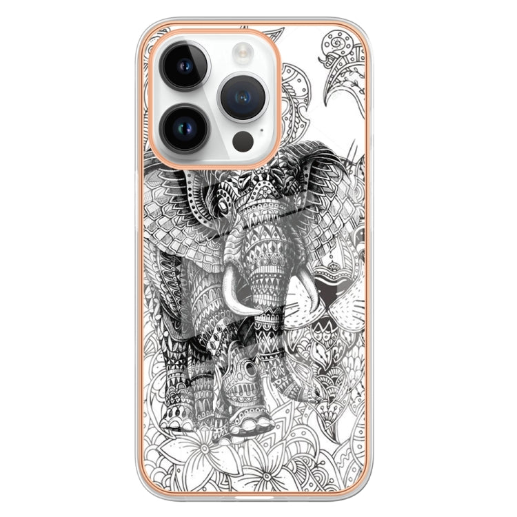 For iPhone 15 Pro Electroplating Marble Dual-side IMD Phone Case(Totem Elephant) - HoMEdemic™ 