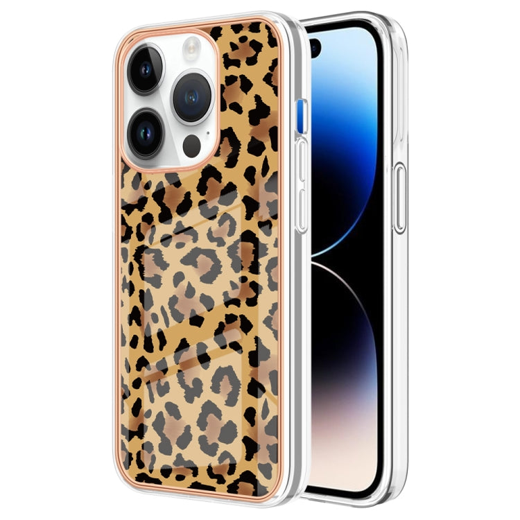 For iPhone 15 Pro Max Electroplating Marble Dual-side IMD Phone Case(Leopard Print) - HoMEdemic™ 