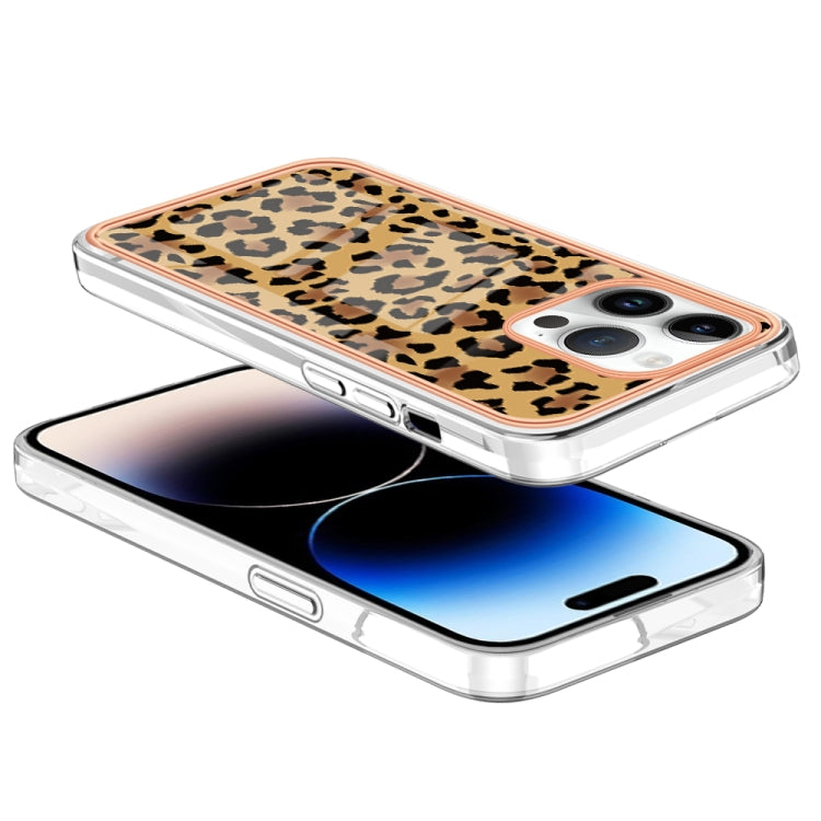 For iPhone 15 Pro Max Electroplating Marble Dual-side IMD Phone Case(Leopard Print) - HoMEdemic™ 