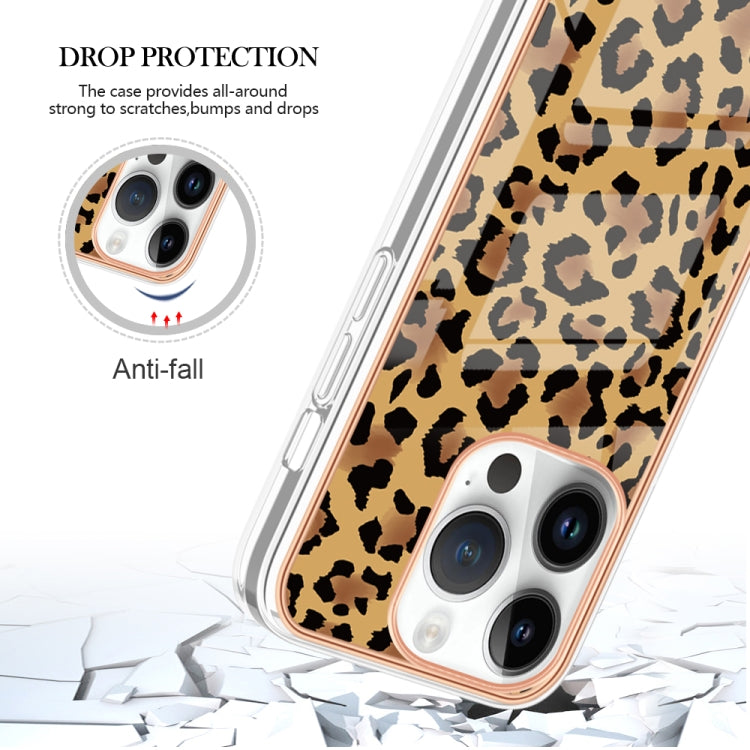 For iPhone 15 Pro Max Electroplating Marble Dual-side IMD Phone Case(Leopard Print) - HoMEdemic™ 