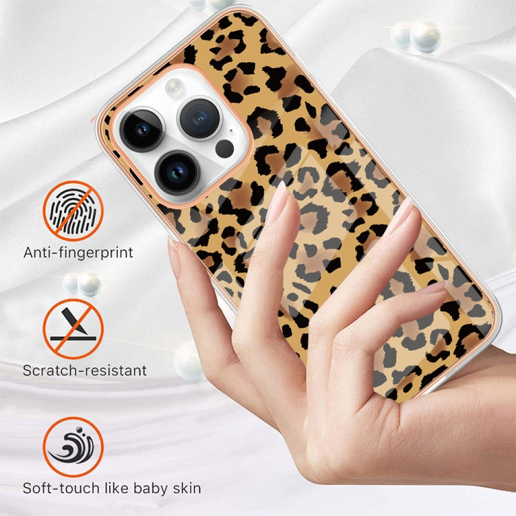 For iPhone 15 Pro Max Electroplating Marble Dual-side IMD Phone Case(Leopard Print) - HoMEdemic™ 