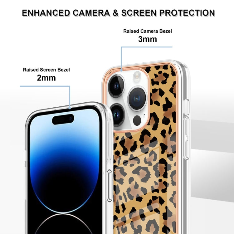 For iPhone 15 Pro Max Electroplating Marble Dual-side IMD Phone Case(Leopard Print) - HoMEdemic™ 
