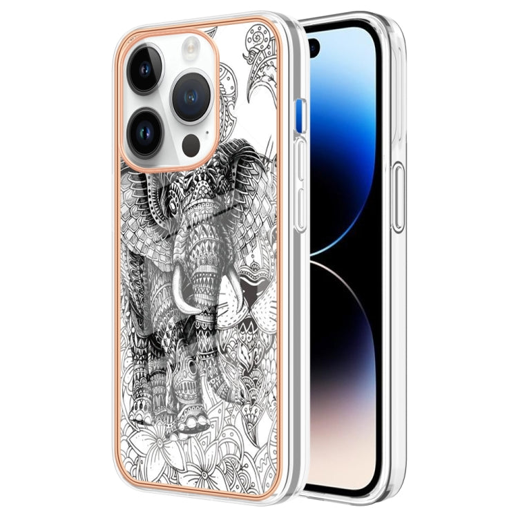 For iPhone 15 Pro Max Electroplating Marble Dual-side IMD Phone Case(Totem Elephant) - HoMEdemic™ 