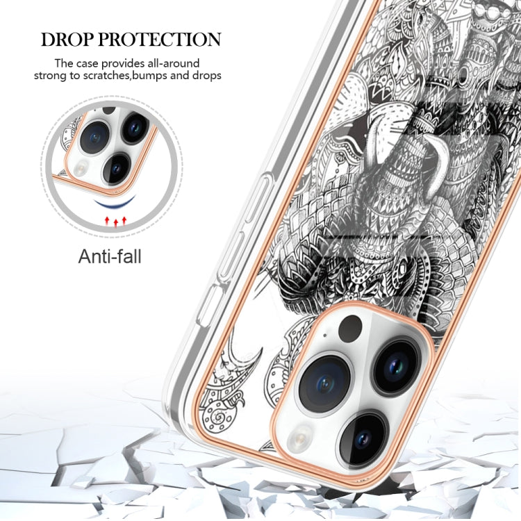 For iPhone 15 Pro Max Electroplating Marble Dual-side IMD Phone Case(Totem Elephant) - HoMEdemic™ 