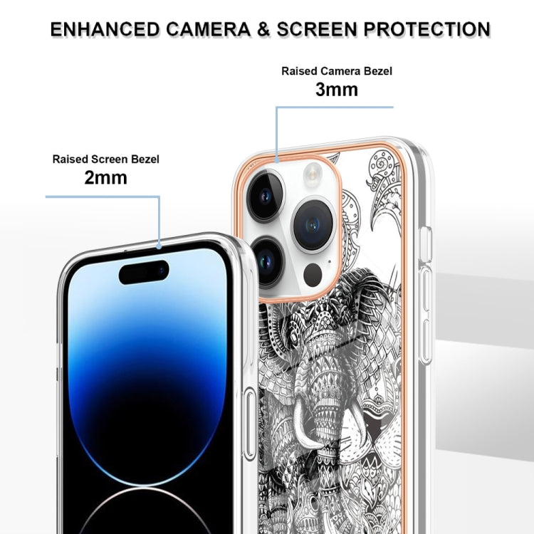 For iPhone 15 Pro Max Electroplating Marble Dual-side IMD Phone Case(Totem Elephant) - HoMEdemic™ 