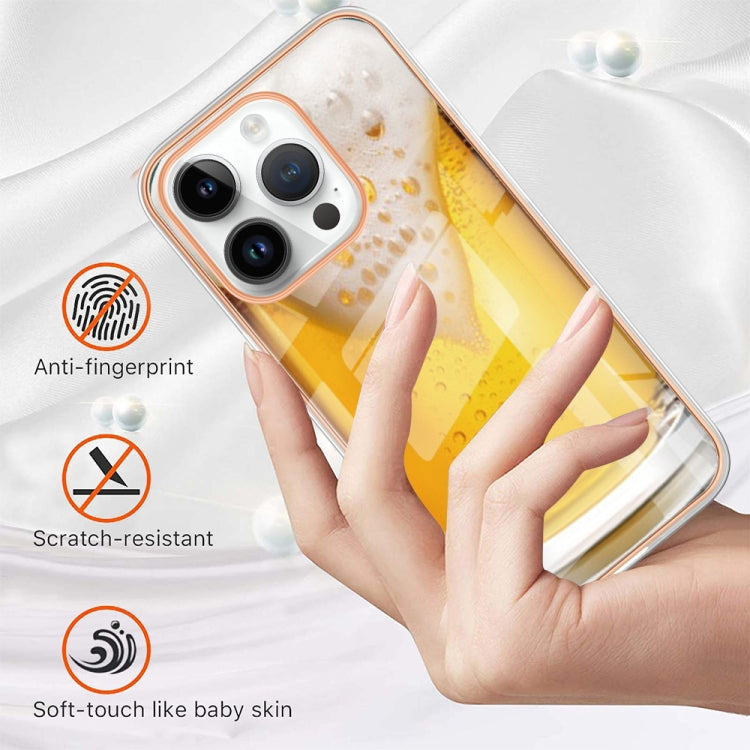 For iPhone 15 Pro Max Electroplating Marble Dual-side IMD Phone Case(Draft Beer) - HoMEdemic™ 