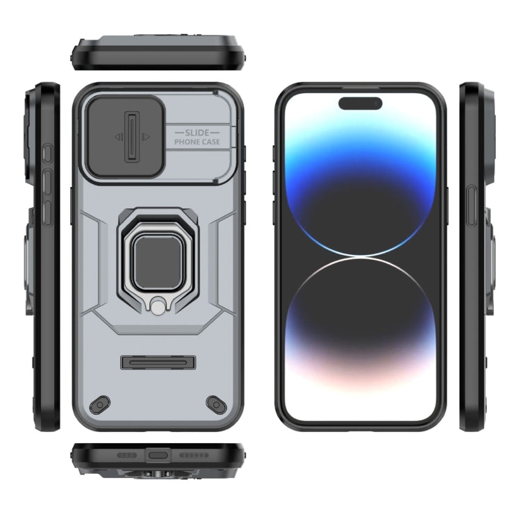 For iPhone 15 Pro Max Sliding Camshield TPU + PC Shockproof Phone Case with Holder(Grey) - HoMEdemic™ 