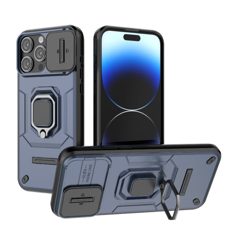 For iPhone 15 Pro Max Sliding Camshield TPU + PC Shockproof Phone Case with Holder(Blue) - HoMEdemic™ 