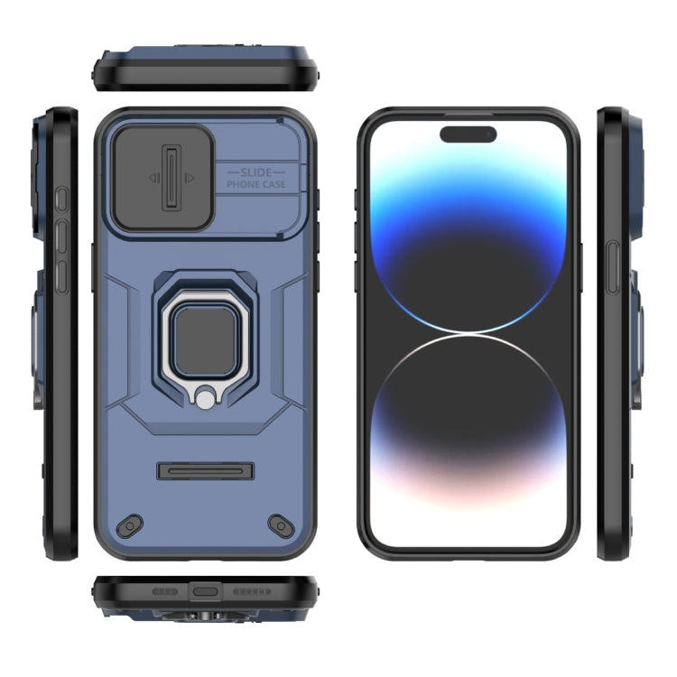 For iPhone 15 Pro Max Sliding Camshield TPU + PC Shockproof Phone Case with Holder(Blue) - HoMEdemic™ 