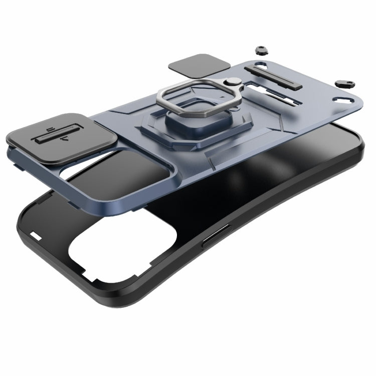 For iPhone 15 Pro Max Sliding Camshield TPU + PC Shockproof Phone Case with Holder(Blue) - HoMEdemic™ 