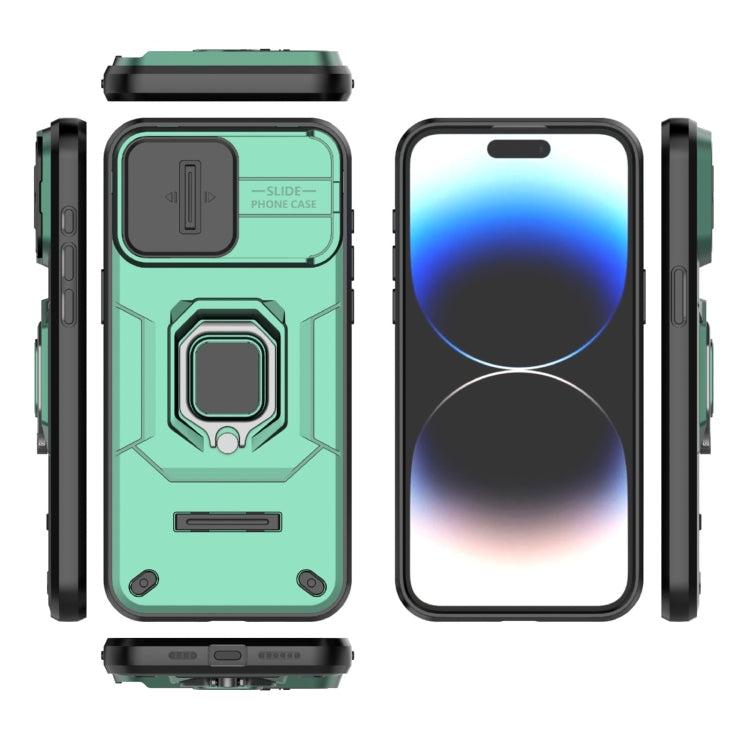 For iPhone 15 Pro Max Sliding Camshield TPU + PC Shockproof Phone Case with Holder(Green) - HoMEdemic™ 