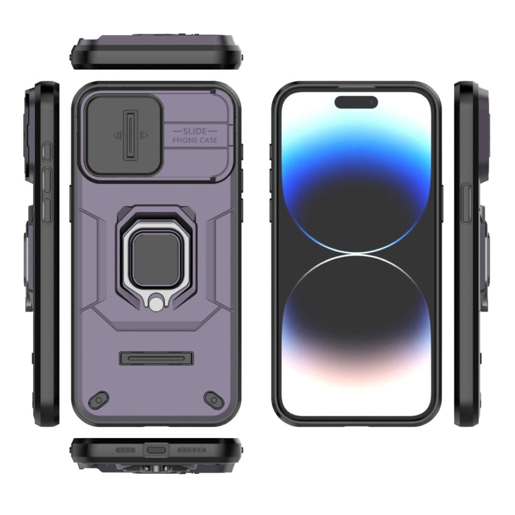 For iPhone 15 Pro Max Sliding Camshield TPU + PC Shockproof Phone Case with Holder(Purple) - HoMEdemic™ 