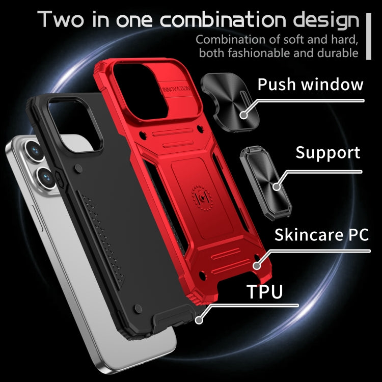 For iPhone 15 Pro Camshield Robot TPU Hybrid PC Phone Case(Red) - HoMEdemic™ 