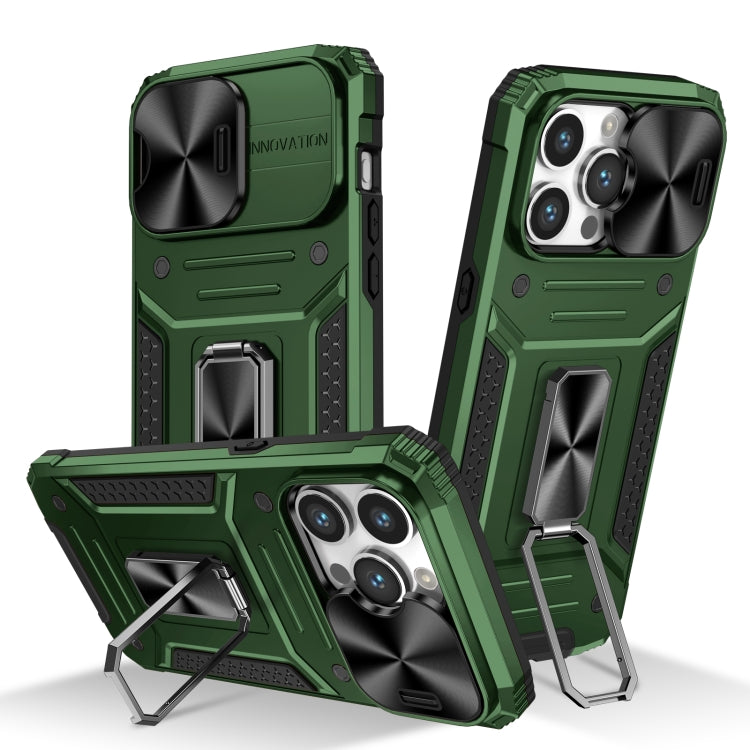 For iPhone 15 Pro Camshield Robot TPU Hybrid PC Phone Case(Green) - HoMEdemic™ 