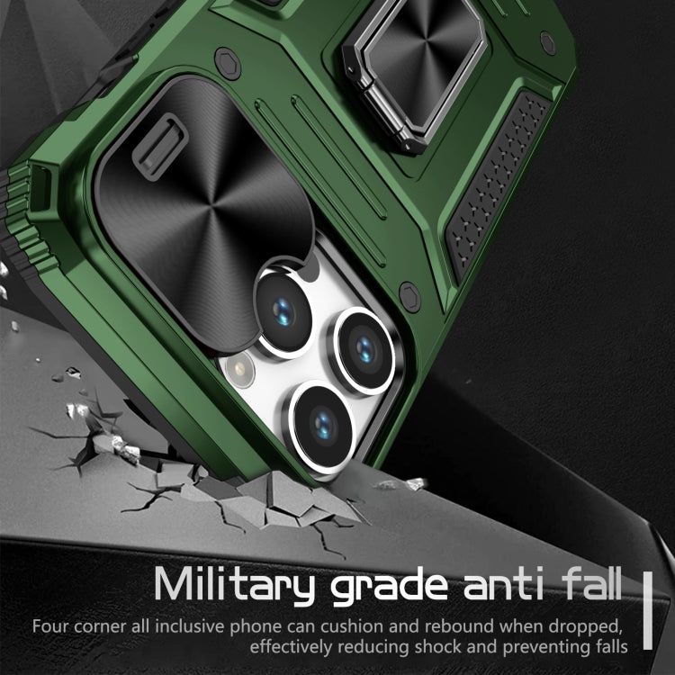 For iPhone 15 Pro Camshield Robot TPU Hybrid PC Phone Case(Green) - HoMEdemic™ 