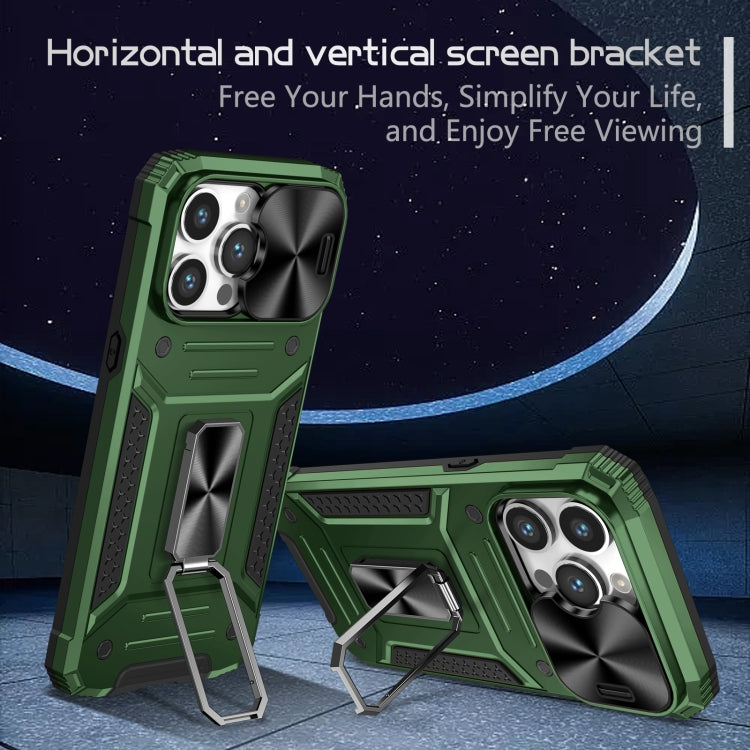 For iPhone 15 Pro Camshield Robot TPU Hybrid PC Phone Case(Green) - HoMEdemic™ 