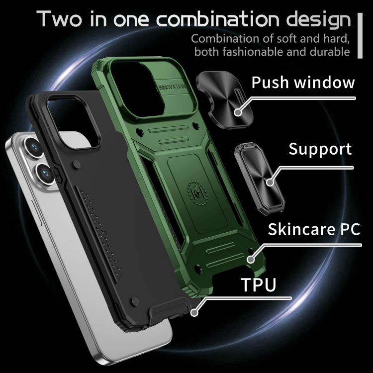 For iPhone 15 Pro Camshield Robot TPU Hybrid PC Phone Case(Green) - HoMEdemic™ 
