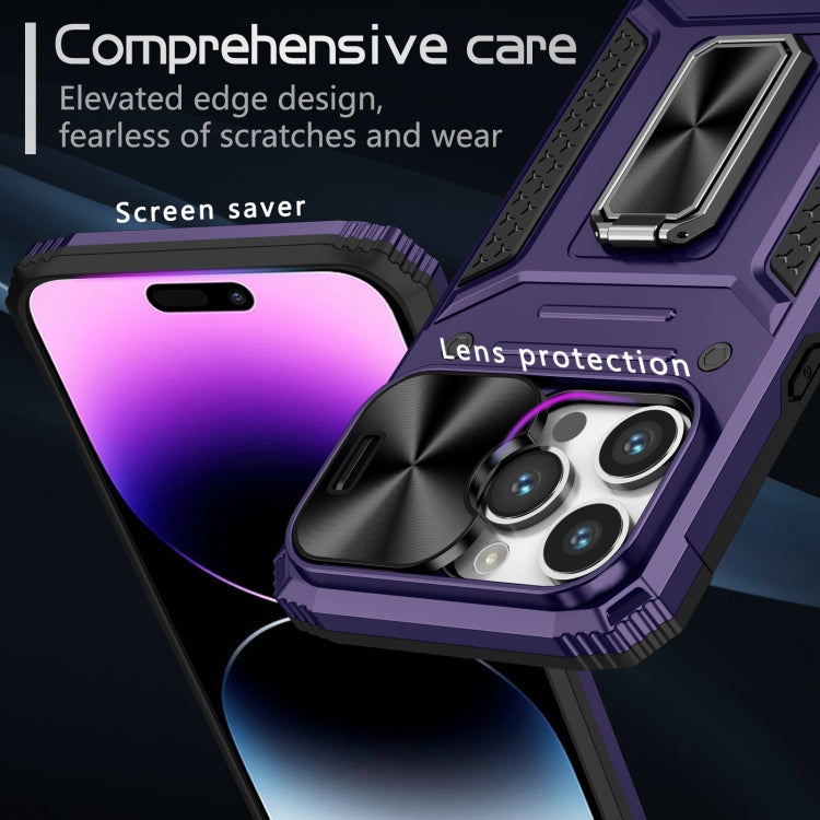 For iPhone 15 Pro Camshield Robot TPU Hybrid PC Phone Case(Purple) - HoMEdemic™ 