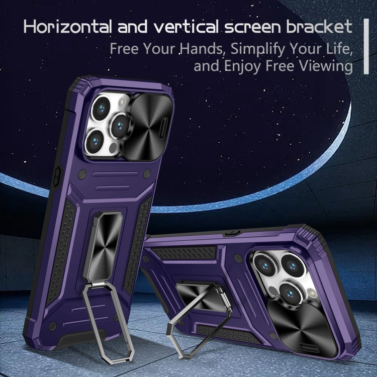 For iPhone 15 Pro Camshield Robot TPU Hybrid PC Phone Case(Purple) - HoMEdemic™ 