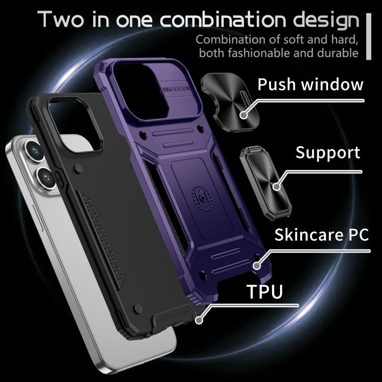 For iPhone 15 Pro Camshield Robot TPU Hybrid PC Phone Case(Purple) - HoMEdemic™ 