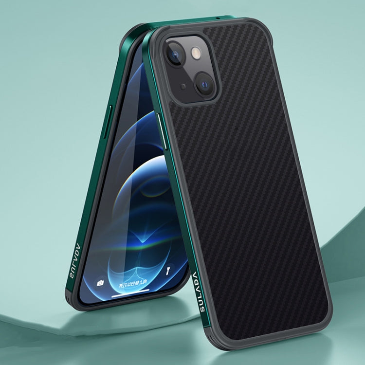 For iPhone 13 mini SULADA Luxury 3D Carbon Fiber Textured Metal + TPU Frame Phone Case(Dark Green) - HoMEdemic™ 