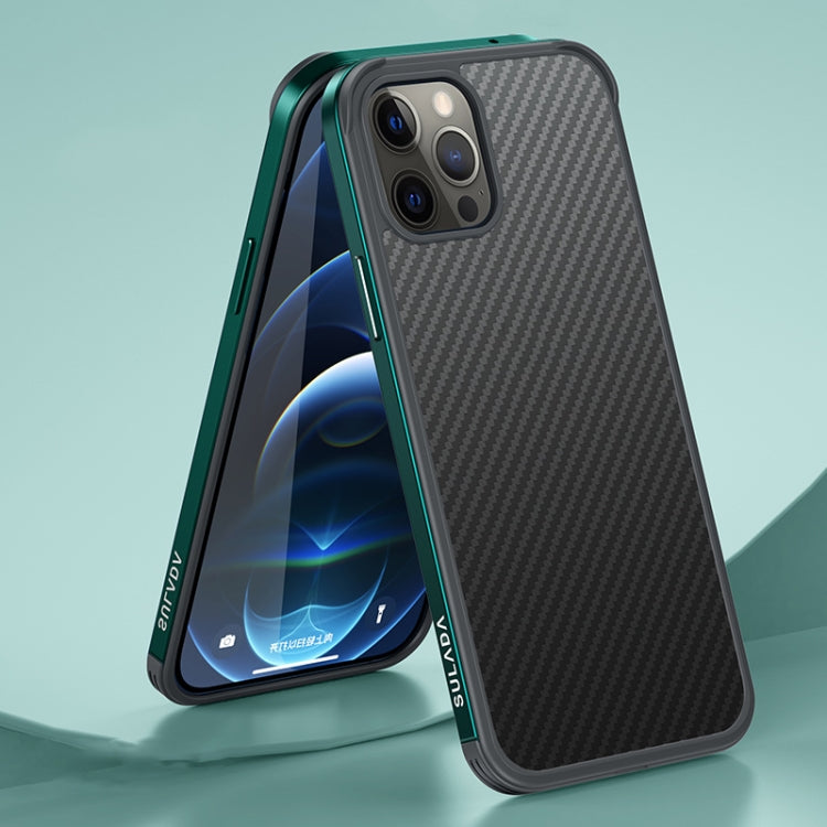 For iPhone 13 Pro Max SULADA Luxury 3D Carbon Fiber Textured Metal + TPU Frame Phone Case(Dark Green) - HoMEdemic™ 