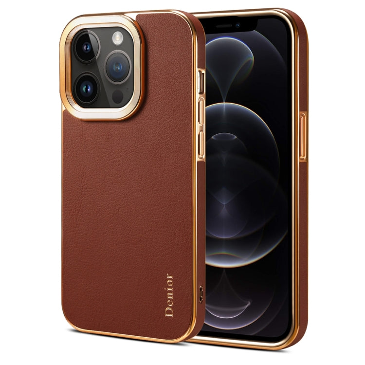 For iPhone 12 Pro Denior Cowhide Leather Plating Phone Case(Brown) - HoMEdemic™ 