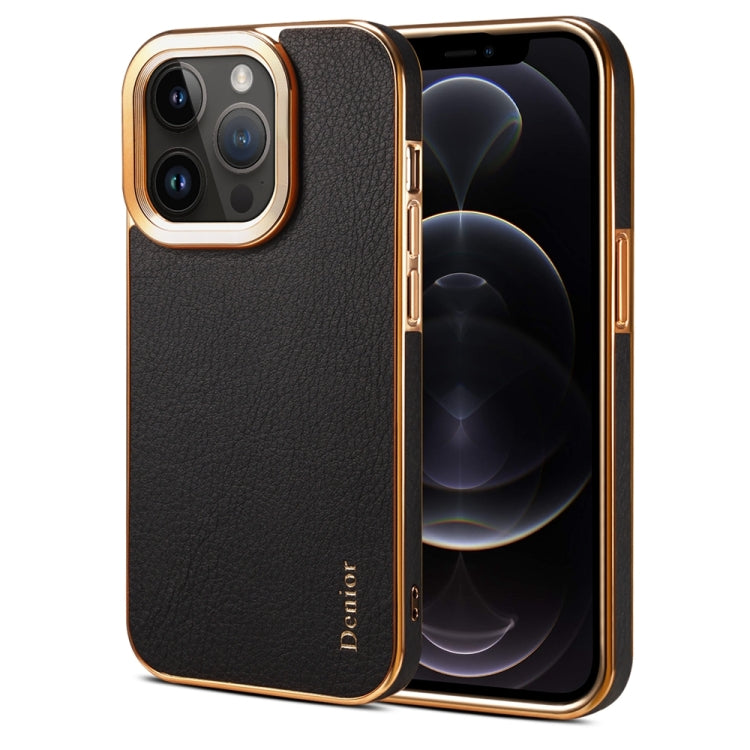 For iPhone 12 Pro Max Denior Cowhide Leather Plating Phone Case(Black) - HoMEdemic™ 