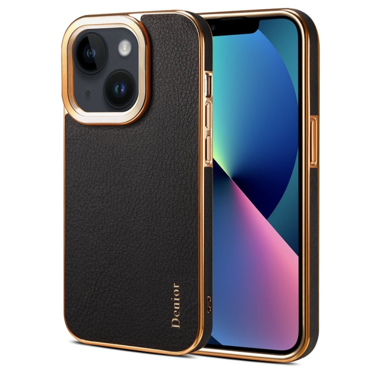 For iPhone 13 Denior Cowhide Leather Plating Phone Case(Black) - HoMEdemic™ 