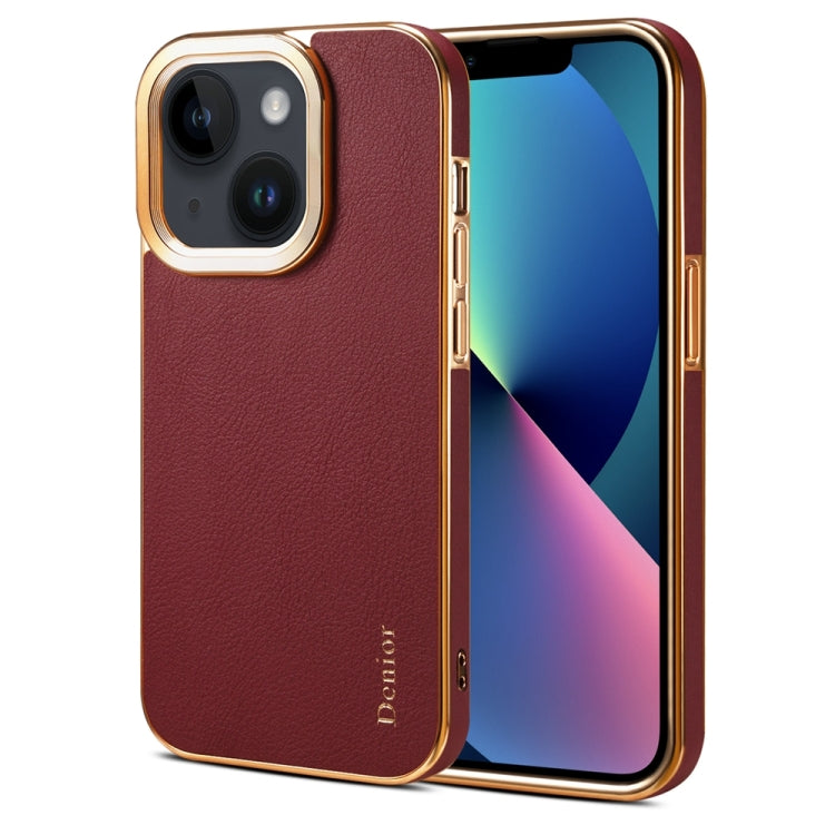 For iPhone 13 Denior Cowhide Leather Plating Phone Case(Red) - HoMEdemic™ 