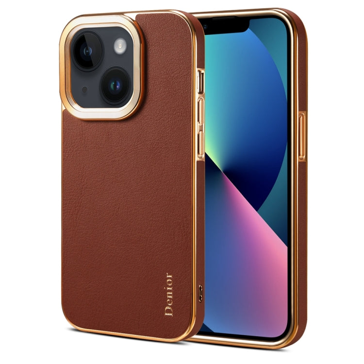 For iPhone 13 Denior Cowhide Leather Plating Phone Case(Brown) - HoMEdemic™ 