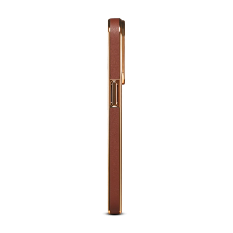 For iPhone 13 Denior Cowhide Leather Plating Phone Case(Brown) - HoMEdemic™ 