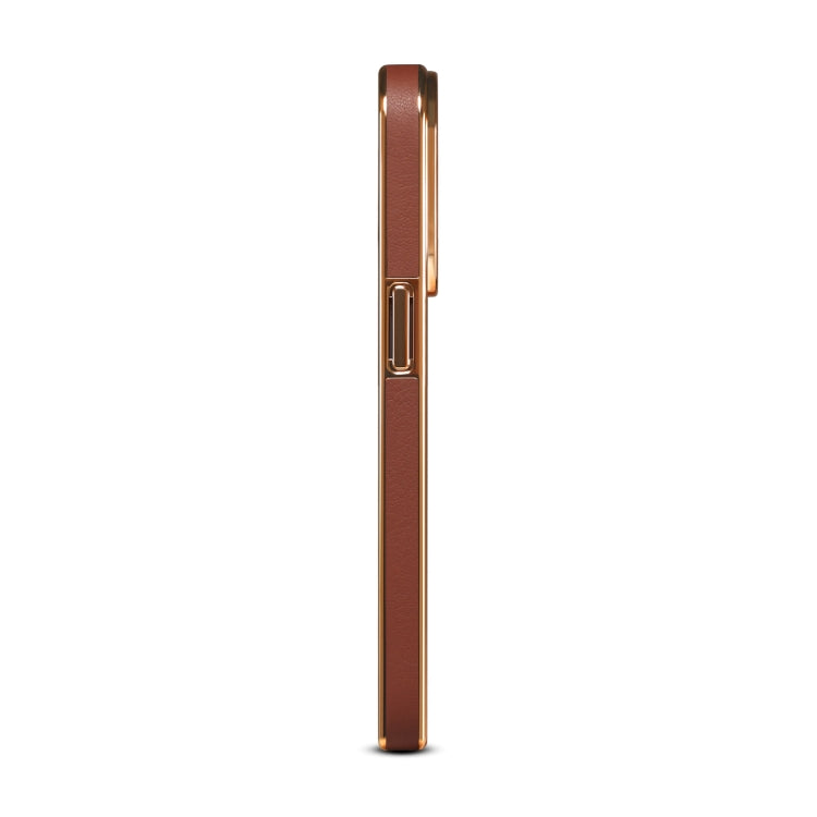 For iPhone 14 Plus Denior Cowhide Leather Plating Phone Case(Brown) - HoMEdemic™ 