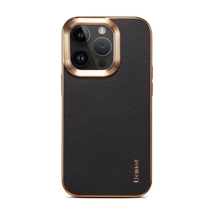 For iPhone 14 Pro Denior Cowhide Leather Plating Phone Case(Black) - HoMEdemic™ 