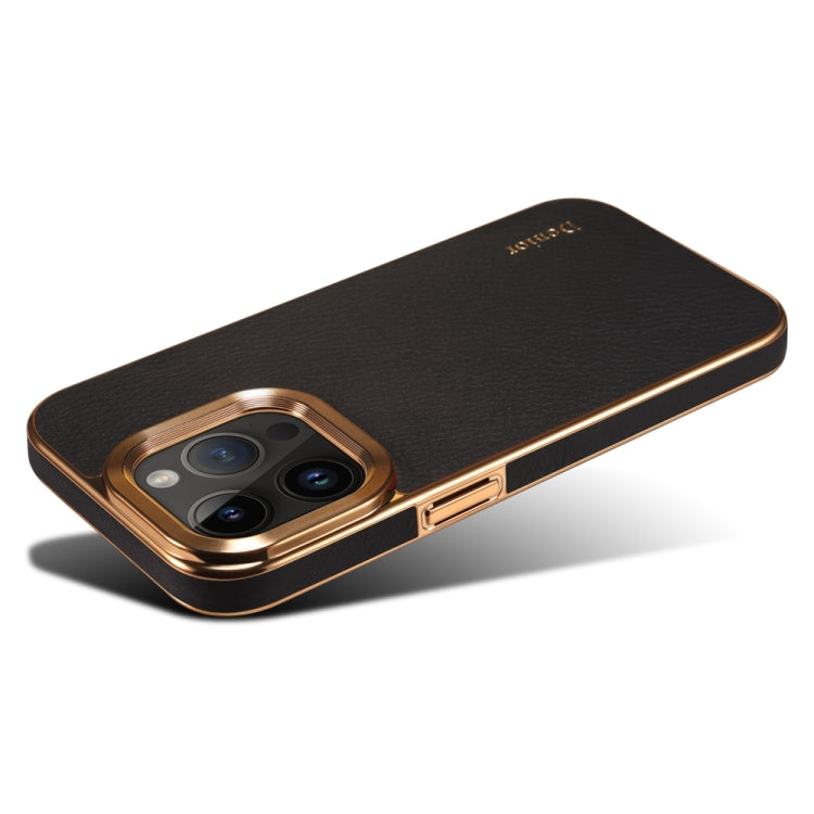 For iPhone 14 Pro Denior Cowhide Leather Plating Phone Case(Black) - HoMEdemic™ 