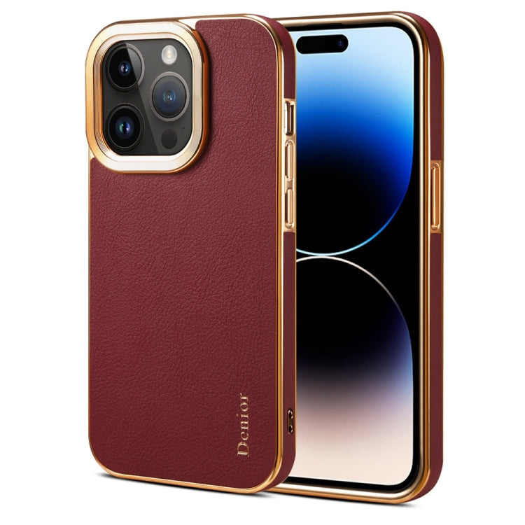 For iPhone 14 Pro Max Denior Cowhide Leather Plating Phone Case(Red) - HoMEdemic™ 