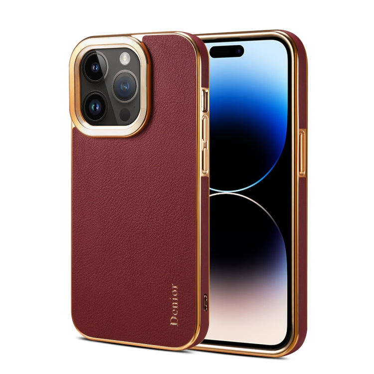 For iPhone 15 Pro Max Denior Cowhide Leather Plating Phone Case(Red) - HoMEdemic™ 