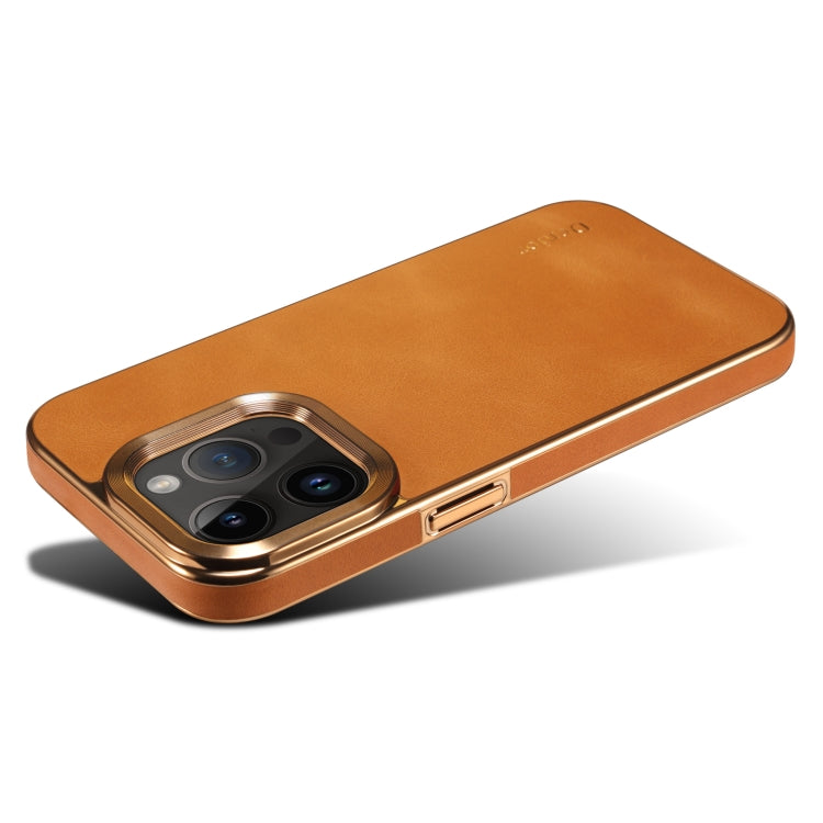 For iPhone 15 Pro Max Denior Cowhide Leather Plating Phone Case(Khaki) - HoMEdemic™ 