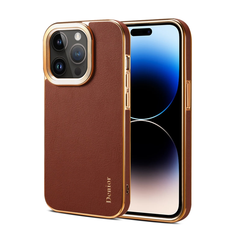 For iPhone 15 Pro Max Denior Cowhide Leather Plating Phone Case(Brown) - HoMEdemic™ 