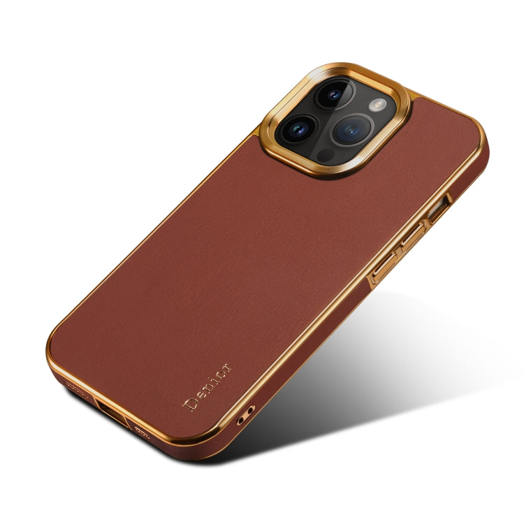 For iPhone 15 Pro Max Denior Cowhide Leather Plating Phone Case(Brown) - HoMEdemic™ 