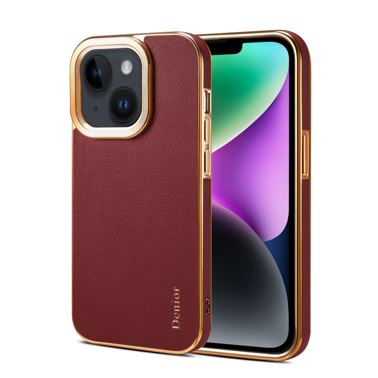 For iPhone 15 Denior Cowhide Leather Plating Phone Case(Red) - HoMEdemic™ 