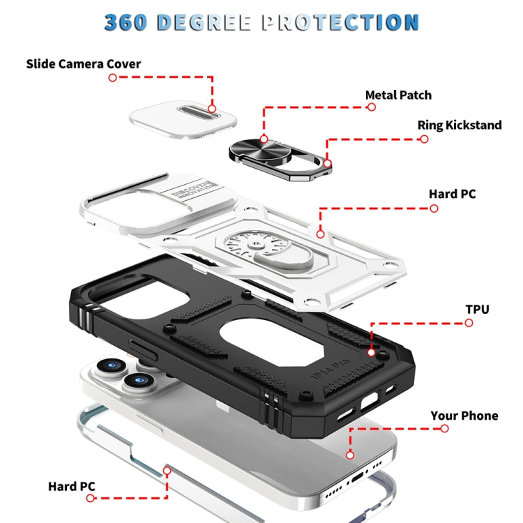 For iPhone 15 Pro Sliding Camshield Holder Phone Case(White+Black) - HoMEdemic™ 