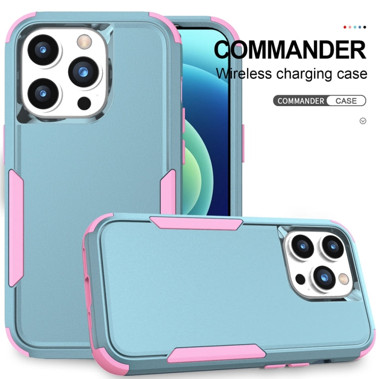 For iPhone 15 Pro Commuter Shockproof TPU + PC Phone Case(Grey Green+Pink) - HoMEdemic™ 